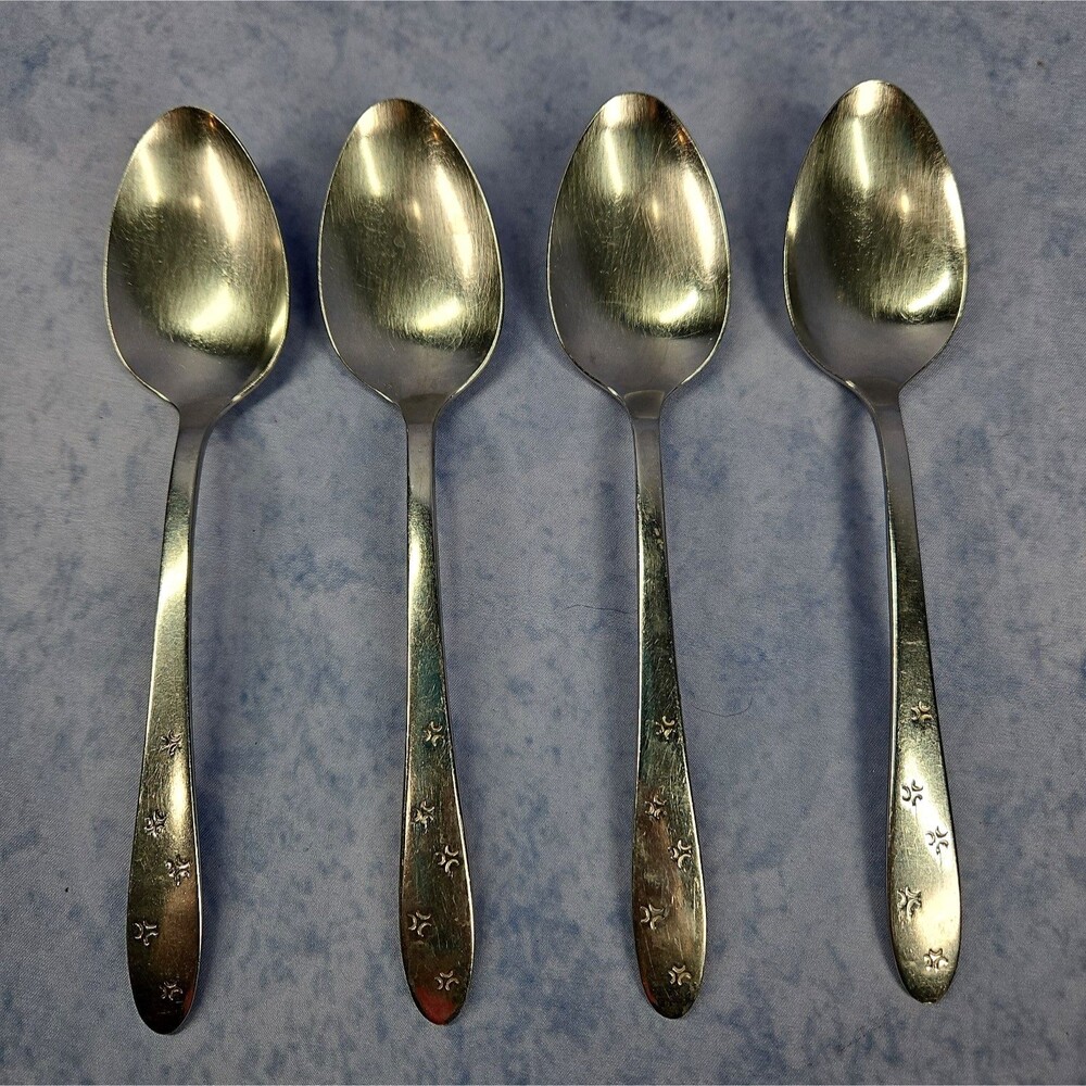 Set of 4 Oneida All American Duet 2 Stainless Steel Flatware Tablespoons 1960s